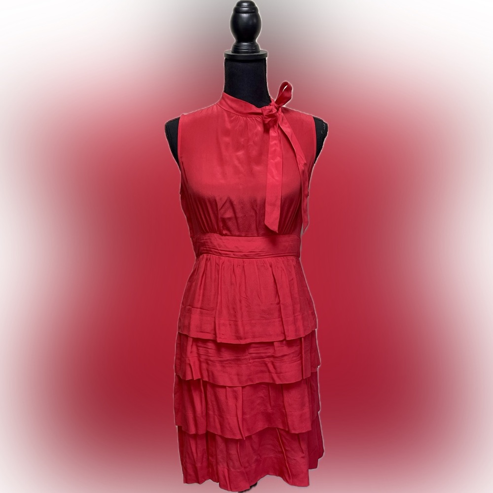 Anthropology Red Ruffled Tiered Halter Dress